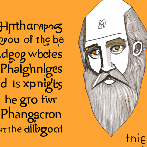 איור של פיתגורס, הידוע כאבי המספרים, יחד עם הציטוט המפורסם שלו.