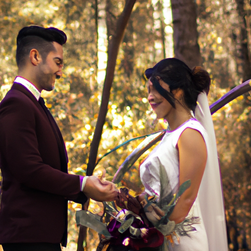 1. תמונה של זוג מחליף נדרים ביער שליו, המציג את היופי של מקומות חתונה לא מסורתיים.